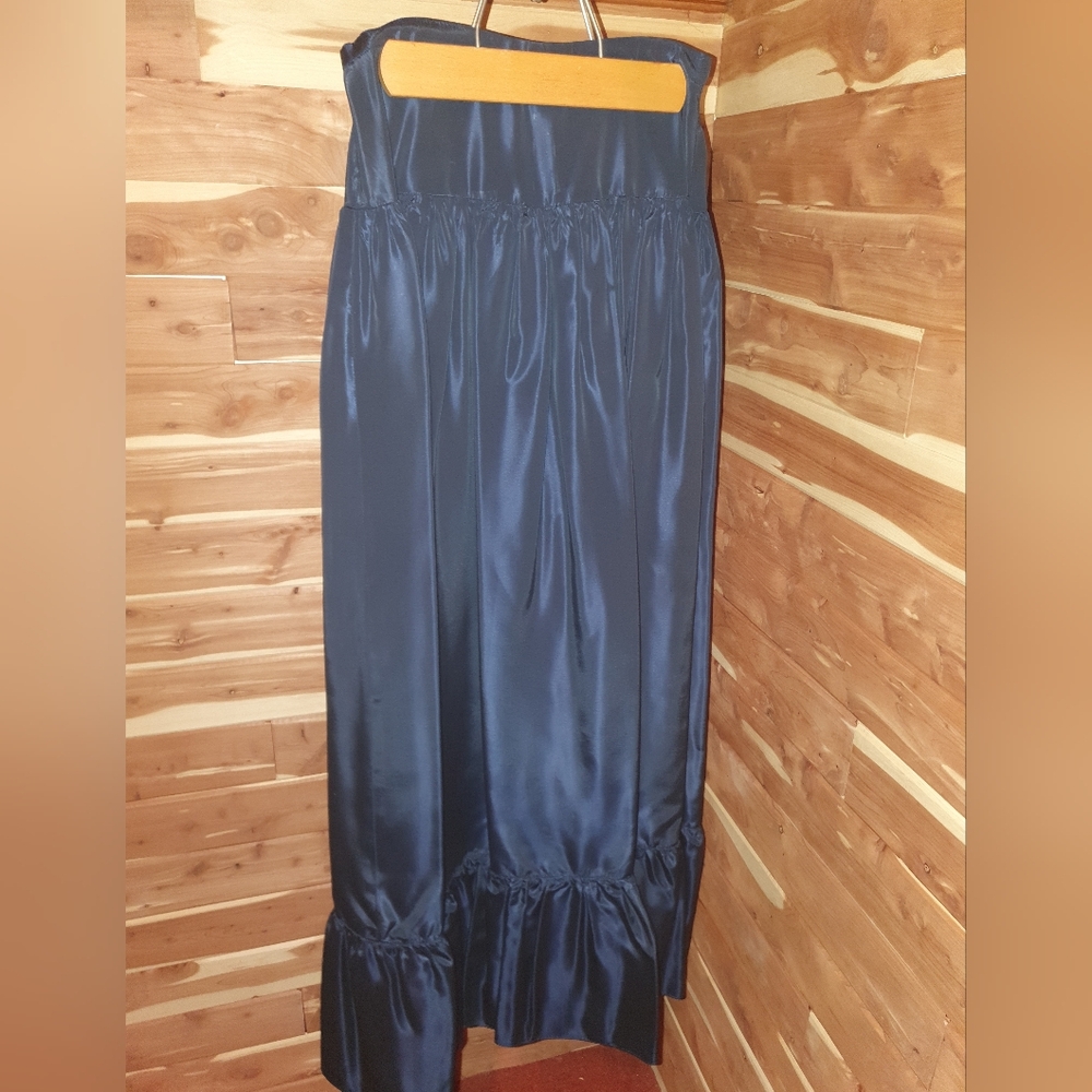 Vintage Elegant Navy Blue Satin Skirt